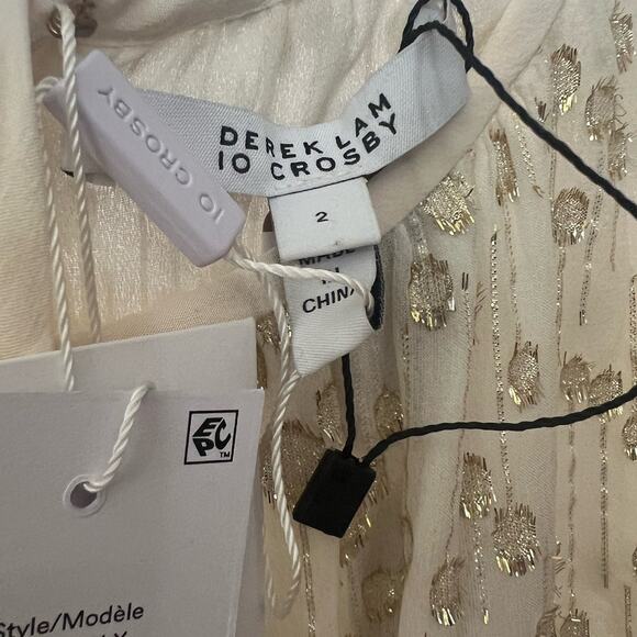 NWT Derek Lam 10 Crosby White & Gold Lurex Asymmetrical Ruffle Hem Dress US 2 - Picture 10 of 10